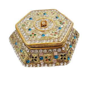 Vintage Two's Company Bejeweled Gold Trinket Box India Made 90s Jewelry Box Cute